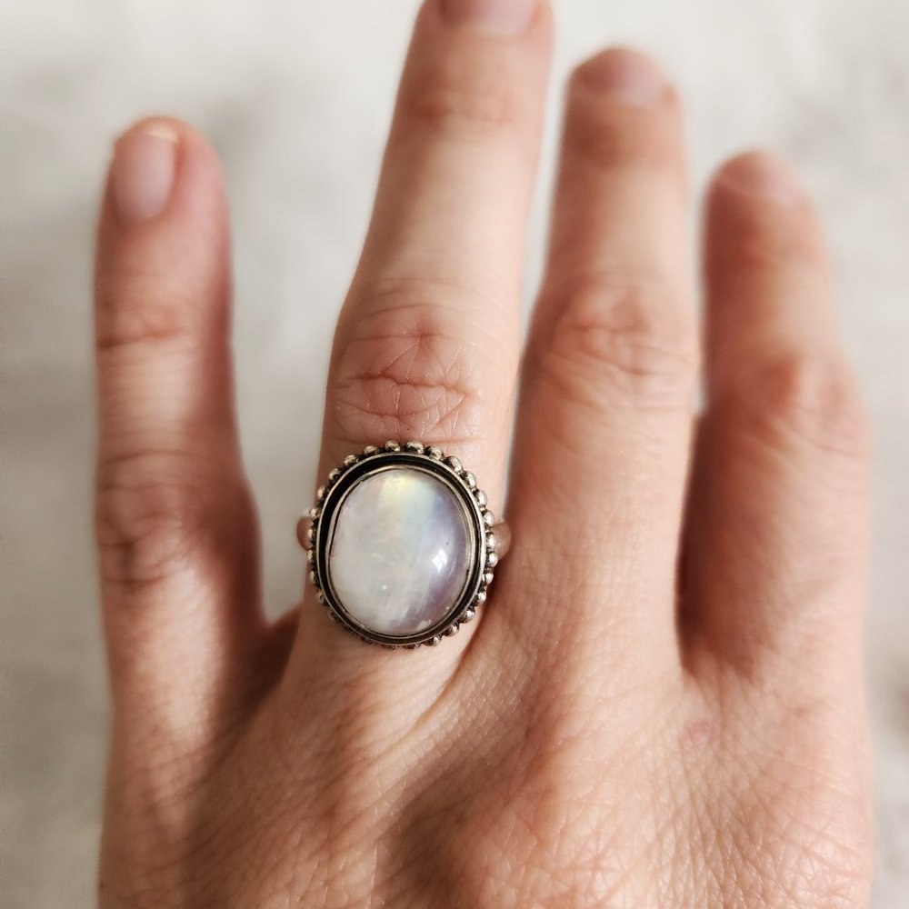 Sterling Silver and Moonstone Ring Size 6 - Picture 3 of 5